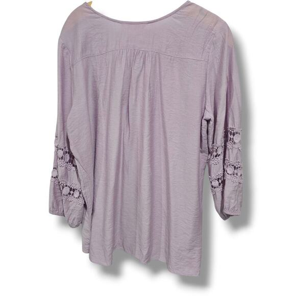 Krazy Kat Lilac Crochet Lace Boho Peasant Blouse XL Rayon Nylon Blend - Picture 3 of 7
